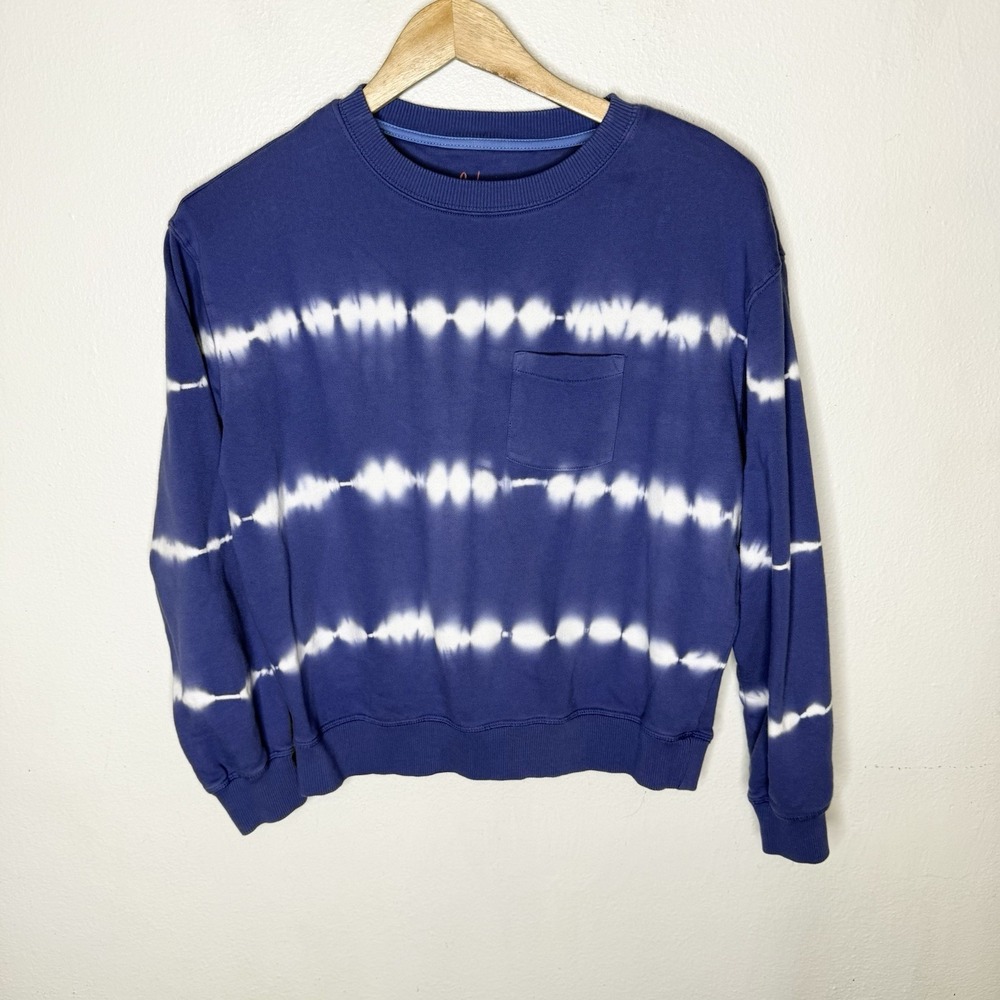 Boden Blue White Tie Dye‎ Crewneck Sweatshirt Pocket Kids 11-12 Year
